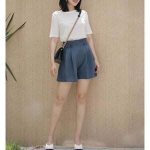 Navy Blue High-Waisted A-Line Shorts